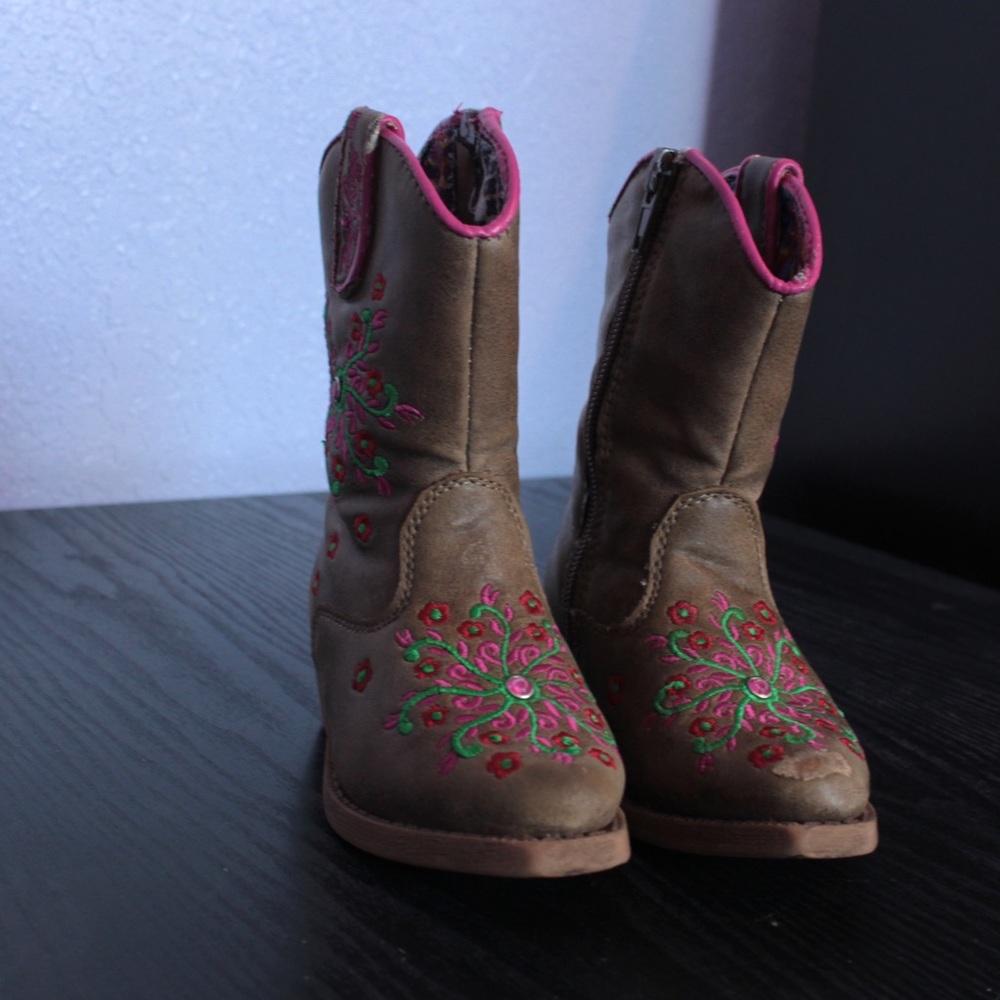 Toddlers 4 brown & floral cowboy boots